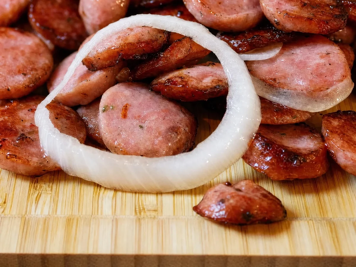 Linguiça calabresa acebolada com batatas